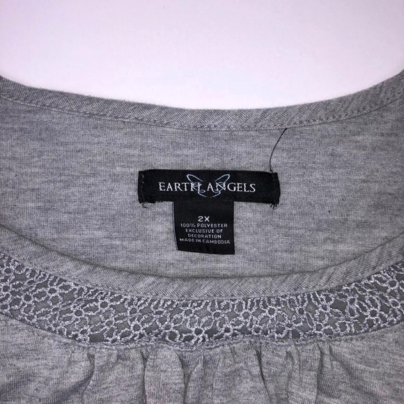 Earth Angels 2X Short Sleeves Gray Shirt Blouse - Picture 5 of 5